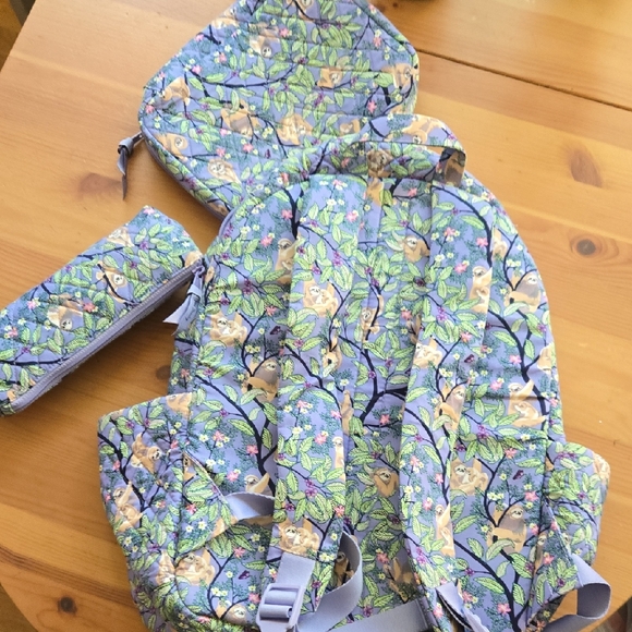 Vera Bradley "Hanging Around Purple" Sloth Back To School Backpack Set - Picture 1 of 3